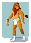  absurd_res anthro baltnwolf_(artist) clothing diaper disney felid footwear fur hi_res lion male mammal mane orange_body orange_fur pantherine pink_nose simba socks solo the_lion_king 