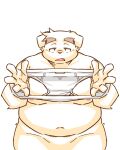  2023 anthro belly big_belly canid canine canis clothing domestic_dog humanoid_hands kemono male mammal moobs namihira_kousuke navel nipples overweight overweight_male simple_background solo takagi_kyou trouble_(series) underwear 