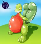  absurd_res ambiguous_gender animate_inanimate anthro barcode belly big_belly generation_3_pokemon hi_res inflatable living_inflatable nintendo nitefire pokemon pokemon_(species) smile solo treecko 