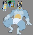  2023 4_fingers anthro bandit_heeler black_body black_fur blue_body blue_fur bluey_(series) bulge canid canine canis clothed clothing domestic_dog fingers fur hi_res jrjresq male mammal multicolored_body multicolored_fur muscular muscular_anthro muscular_male solo underwear underwear_only 