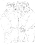  2023 anthro canid canine canis clothing daich domestic_dog duo hat headgear headwear humanoid_hands kemono male mammal moobs navel overweight overweight_male robe tongue tongue_out towel 