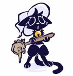  anthro bell bell_collar black_body black_fur black_tail broom cleaning_tool clothing collar dogguyd domestic_cat felid feline felis fur hat headgear headwear holding_broom holding_cleaning_tool holding_object mammal paws solo tail underwear white_clothing 