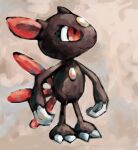  claws closed_mouth english_commentary full_body no_humans pokemon pokemon_(creature) red_eyes sailorclef smile sneasel solo 