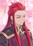  1boy asch_(tales) closed_mouth green_eyes half-closed_eyes isa_(peien516) long_hair male_focus pink_background red_hair solo spiked_hair tales_of_(series) tales_of_the_abyss 