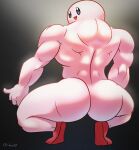  2021 big_butt big_muscles broly_culo butt butt_focus crouching gesture grey_background hi_res humanoid kirby kirby_(series) looking_back male meme muscular muscular_humanoid muscular_male nintendo open_mouth open_smile parody pink_body pink_butt simple_background smile solo spread_legs spreading thumbs_up tongue zkami0 