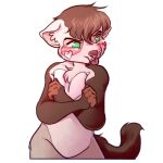  anthro brown_hair chestnut_arts crossed_arms domestic_ferret girly green_eyes hair kylie_(kyliebobile) male mammal mustelid musteline pouting solo sticker tongue tongue_out true_musteline weasel wide_hips 