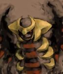  black_wings closed_mouth dragon english_commentary giratina giratina_(origin) light_brown_background long_neck looking_at_viewer no_humans pokemon pokemon_(creature) red_eyes sailorclef wings 