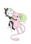  2018 blue_eyes closed_eyes happy highres hug lavenderaraliya meloetta mew microphone nintendo one_eye_closed pokemon pokemon_(game) 