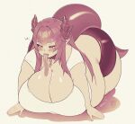  animal_humanoid belly big_belly big_breasts big_butt blush bodily_fluids breasts breath butt cakecatboy dragon dragon_humanoid female freya_(cowszers) hair hi_res horn horned_humanoid huge_breasts huge_butt humanoid hyper hyper_breasts long_tongue lying on_front overweight overweight_female overweight_humanoid panting pink_eyes pink_hair rumbling_stomach signature simple_background solo sound_effects sweat text thick_thighs tongue tongue_out 