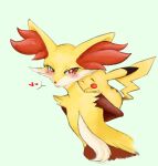  2018 animal_ear_fluff blush carrying closed_eyes cuddling delphox happy heart highres lavenderaraliya looking_back nintendo piggyback pikachu pokemon pokemon_(creature) red_eyes 