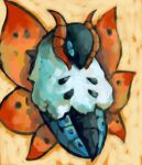  blue_eyes bug english_commentary moth multiple_wings no_humans orange_wings pokemon pokemon_(creature) sailorclef solo volcarona wings 