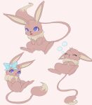  2018 absurd_res accessory anthro blue_eyes bow_ribbon brown_body brown_fur bubble cute_expression eevee eyes_closed female floating fur fusion generation_1_pokemon hair_accessory hair_bow hair_ribbon hi_res lavenderaraliya legendary_pokemon looking_at_viewer mew_(pokemon) neck_tuft nintendo pokemon pokemon_(species) pokemon_fusion ribbons simple_background sleeping solo tuft white_background 