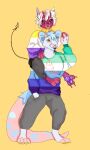  ambiguous_gender animal_humanoid anthro carrying cat_humanoid cevern code_mouse corvid_maw felid felid_humanoid feline feline_humanoid hand_holding hand_in_pocket humanoid imp male male/male mammal mammal_humanoid mouse murid murine piggyback pockets rat rodent 