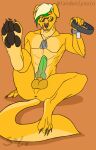  1andonlysolo anthro canid canine canis collar dexter dog_tags domestic_dog fur genitals knot male mammal paws penis solo yellow_body yellow_fur 