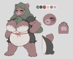  anotherbearsimp anthro bear biped blush blush_lines breasts brown_body butt cleavage clothed clothing eyes_closed fan_character female front_view hi_res mammal model_sheet pawpads paws smile solo 