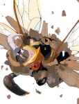  absurdres animal_focus bug cicada claws commentary_request highres insect_wings ninjask pokemon pokemon_(creature) red_eyes shedding shedinja simple_background white_background wings yunimaru 