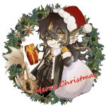  arknights be3al2si6o18_p chibi christmas dragon eyewear_strap fish fish_tail furry furry_male gift hat highres holding holding_gift holding_sack lee_(arknights) long_hair looking_at_viewer male_focus merry_christmas mistletoe multicolored_hair round_eyewear sack santa_hat solo solo_focus tail yellow_eyes 
