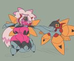 2022 armor balls big_balls big_breasts breasts clothed clothing curvy_figure digital_media_(artwork) generation_9_pokemon genitals grey_background gynomorph hair hi_res holding_object holding_weapon huge_breasts humanoid imric1251 intersex mammal nintendo penis pink_body pink_hair pink_skin pokemon pokemon_(species) short_stack simple_background solo thick_thighs tinkaton weapon 