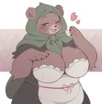 &lt;3 anotherbearsimp anthro bear biped blush breasts brown_body cleavage clothed clothing fan_character female hi_res looking_at_viewer mammal one_eye_closed open_mouth simple_background smile solo 