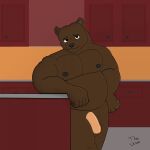 anthro bear belly chubby_male genitals hi_res kitchen male mammal moobs musclegut nipples nude penis shaded solo 