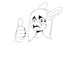  5_fingers anthro clothing eyelashes fingers gesture hair hi_res janis_(twang) lagomorph leporid long_hair looking_at_viewer male mammal monochrome open_mouth rabbit raised_arm shirt simple_background sketch solo teeth thumbs_up tongue topwear twang white_background 