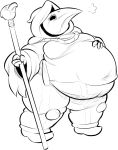  2018 animal_mask anthro armor avian beak_mask belly big_belly breath cloak clothing gabrielcoroum hand_on_stomach holding_object holding_staff humanoid male mask obese obese_anthro obese_male overweight overweight_anthro overweight_male plague_knight shovel_knight solo staff standing yacht_club_games 