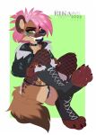  2022 4_toes 5_fingers anthro breasts clothed clothing digital_media_(artwork) digitigrade ei-ka eyebrows eyelashes feet female fingers hair hi_res hyena mammal pink_hair smile toes 