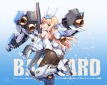  1girl ass bangs baselard blonde_hair blue_eyes blush commentary_request doyouwantto dual_wielding elbow_gloves frame_arms_girl from_behind gloves gold_trim gradient gradient_background gun headgear high_heels holding holding_gun holding_weapon leotard long_hair looking_at_viewer looking_back mecha_musume pantyhose rabbit_tail shiny_clothes shiny_hair shiny_skin solo tail thigh_gap weapon white_gloves white_leotard yellow_eyes 