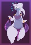  anthro clothed clothing costume digital_media_(artwork) dragon female feral generation_6_pokemon goodra goopyarts hi_res mammal nintendo open_mouth pokemon pokemon_(species) scalie simple_background slightly_chubby smile solo thick_thighs wide_hips 