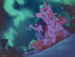  2022 detailed_background digital_media_(artwork) duo female feral hi_res hyilpi male night outside paws sky smile star starry_sky 