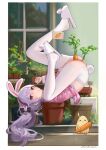  1girl absurdres alternate_costume anal anal_object_insertion animal_ears ass azur_lane between_legs black_bow blush bottomless bow carrot clenched_hand double_penetration fake_animal_ears feet female_masturbation fingering food food_insertion from_side full_body hair_bow hair_ornament hairband hand_between_legs hand_up heart heart-shaped_pupils highres knee_up laffey_(azur_lane) laffey_(sleep_to_clean_another_day)_(azur_lane) legs legs_up long_hair looking_at_viewer lying masturbation messy_hair no_panties object_insertion on_back on_shoulder open_mouth pajamas pajamas_lift pantyhose pink_eyes pink_hairband pink_pajamas plant polka_dot polka_dot_pajamas purple_hair pussy_juice pussy_juice_stain pussy_juice_trail rabbit_ears rabbit_hair_ornament rabbit_tail red_eyes sawkm skindentation slippers solo symbol-shaped_pupils tail thighs top-down_bottom-up torn_clothes torn_pantyhose twintails upside-down vaginal vaginal_object_insertion very_long_hair white_pantyhose 