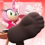  2022 absurd_res amy_rose anthro chair clothing container cup eulipotyphlan feet female foot_focus footwear furniture gloves green_eyes hair handwear hedgehog hi_res holding_container holding_cup holding_object humanoid_feet looking_at_viewer mammal pink_hair plantigrade ralzelk sega signature sitting smile socks solo sonic_the_hedgehog_(series) toes 
