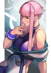  1girl blue_eyes dougi hime_cut hinoru_saikusa manon_(street_fighter) martial_arts_belt nail_polish narrow_waist pink_hair spandex street_fighter street_fighter_6 