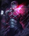  1other blurry blurry_background colored_sclera deimos_art extra_faces green_sclera highres jojo_no_kimyou_na_bouken king_crimson_(stand) looking_at_viewer puffy_sleeves smoke solo stand_(jojo) twitter_username vento_aureo 