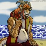  1:1 2023 4_ears 5_fingers anthro artist_name beach belly bottomwear braided_hair charr claws clothed clothing colored detailed_background digital_drawing_(artwork) digital_media_(artwork) eye_patch eyewear felid female fingers flat_chested fur guild_wars hair hi_res highlights_(coloring) holding_hair hoodie_vest horn long_hair looking_away looking_down mammal multi_ear multicolored_body muscular muscular_anthro muscular_female nastazya_ragewelder navel orange_body orange_fur orange_hair outside pants pecs portrait pregnant pregnant_female red_hair sea seaside shaded signature sitting sky smile solo spots story story_in_description teeth topwear touching_hair vest water whiskers white_body white_fur zevrant_bapt_(artist) 