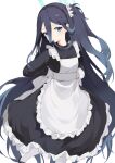  1girl absurdres aris_(blue_archive) ayaha_4780828 black_hair black_hairband blue_archive blue_eyes hairband halo highres long_hair looking_at_viewer maid simple_background white_background 