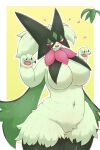  absurd_res anthro big_breasts blush breasts felid feline female fur generation_9_pokemon green_body green_fur hi_res looking_at_viewer mammal meowscarada nintendo nude pokemon pokemon_(species) smile solo tomochan 