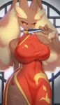  anthro asian_clothing breasts brown_body chinese_clothing chinese_dress clothing dress east_asian_clothing female generation_4_pokemon hi_res lopunny nintendo pokemon pokemon_(species) solo tp10 