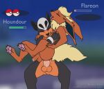  2022 anal anal_penetration animated anthro arm_around_partner balls barefoot black_body black_fur black_nose bodily_fluids bodily_fluids_on_penis canid canine claws dripping duo eeveelution erection eyes_closed fangs feet flareon fur generation_1_pokemon generation_2_pokemon genital_fluids genitals hi_res holt-odium houndour humanoid_genitalia male male/male mammal multicolored_body multicolored_fur nintendo nude open_mouth orange_body orange_fur pawpads paws penetration penis pink_pawpads pokeball pokemon pokemon_(species) precum precum_drip simple_background tan_body tan_fur teeth tongue tongue_out two_tone_body two_tone_fur watermark 
