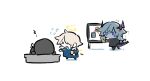  1other 2boys angel arknights coffee coffee_cup cup disposable_cup doctor_(arknights) enforcer_(arknights) halo horns multiple_boys purple_eyes puzzle_(arknights) shidare_(youh4016) sleeping sweatdrop tail white_hair wings zzz 