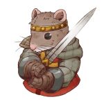  2023 anthro biped brown_body brown_fur clothed clothing fur humanoid_hands mammal melee_weapon murid murine pink_nose rat redgi_(tails_of_iron) rodent simple_background solo sword tails_of_iron weapon white_background yagimudsuki 