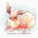  brown_eyes commentary_request flareon fluffy full_body highres kotone11152 looking_at_viewer no_humans one_eye_closed pokemon pokemon_(creature) solo traditional_media twitter_username 