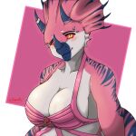  anthro big_breasts bikini breasts ceratopsian clothing dinosaur female hi_res horn levidos ornithischian pink reptile scalie solo swimwear triceratops 