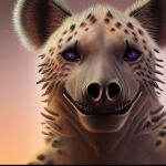  ambiguous_gender brown_body brown_fur feral fur hyena lying mammal on_front purple_eyes smile solo spotted_hyena surreal 