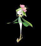  1girl apios bangs black_background colored_sclera colored_skin commentary crown dated_commentary flat_chest flower full_body green_hair green_skin hair_flower hair_ornament highres hisuian_lilligant legs mini_crown monster_girl multicolored_skin no_mouth pink_flower plant_girl pokemon pokemon_(creature) red_sclera short_hair sidelocks simple_background solo standing swept_bangs tilted_headwear two-tone_skin white_eyes white_skin yellow_headwear 