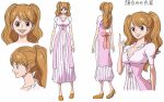  brown_eyes brown_hair charlotte_pudding concept_art dress multiple_views official_art one_piece open_mouth pink_dress simple_background translation_request twintails white_background 