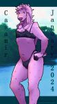 2024 absurd_res anthro bent_leg bikini bikini_thong black_clothing black_thong black_underwear blush blush_lines body_hair bovid bulge caimanresurgunt caprine casamir clothed clothing cloud cloven_hooves digital_media_(artwork) digital_painting_(artwork) floppy_ears fluffy frilly frilly_clothing frilly_underwear fur girly glistening goat hand_on_butt hands_behind_back happy_trail hi_res hooves leaning leaning_forward looking_at_viewer lop_ears male mammal mouthless navel partially_clothed photo photo_background photography_(artwork) pinup plant pose purple_body purple_fur reflection shaded soft_shading solo sparkling_eyes swimwear tail text thick_thighs thong tree underwear water water_reflection wide_hips yellow_eyes