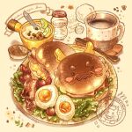  2024 animal-themed_food artist_name avocado bacon bottle burger cherry_tomato chinese_zodiac coffee commentary cup english_commentary english_text food food_focus hardboiled_egg highres lettuce milk_bottle mug nao_(bestrollever) no_humans original plate shadow simple_background sparkle spoon stamp_mark tea teaspoon tomato white_background year_of_the_dragon 