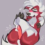 anthro big_butt blush bodily_fluids butt canid canine cum drooling edging generation_7_pokemon genital_fluids hi_res knot lycanroc male mammal nintendo pokemon pokemon_(species) saliva solo squishygator sweat thick_thighs were werecanid werecanine werewolf