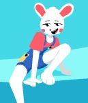 ambiguous_gender anthro binary_drawing bokube_(game) clothed clothing digital_drawing_(artwork) digital_media_(artwork) fur hi_res lagomorph leporid mammal narrowed_eyes overalls pixelated rabbit shaded simple_shading sitting smile solo suggestive uglycoal white_body white_fur